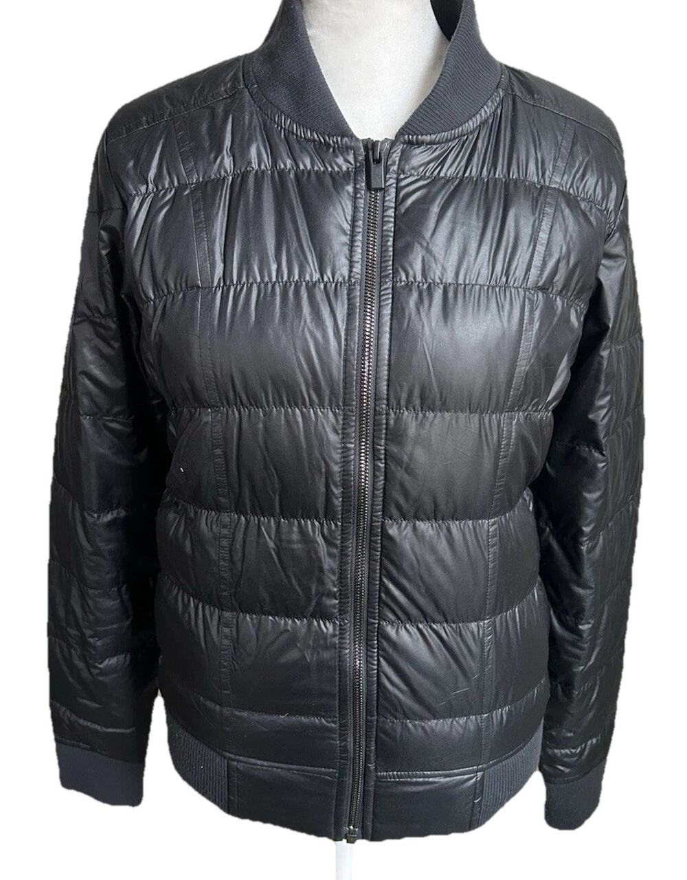 Athleta Goose Down Bomber Jacket Womens XS Black Puffer Coat Lightweight